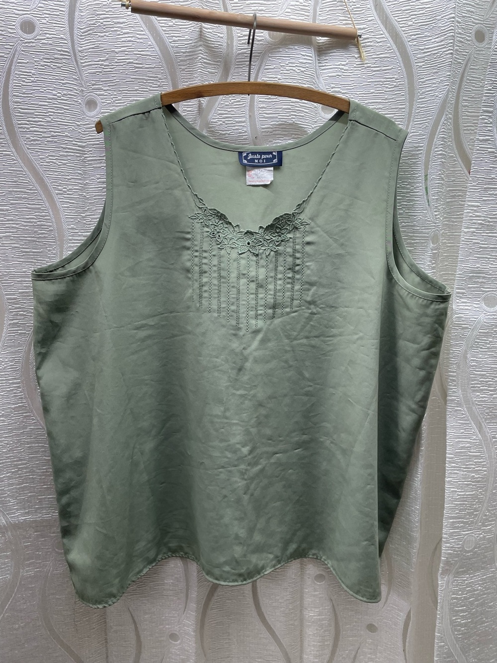 Juste pour MOI Sleeveless Blouse Womens‎ 3X Green Excellent Embroidered Pintuck